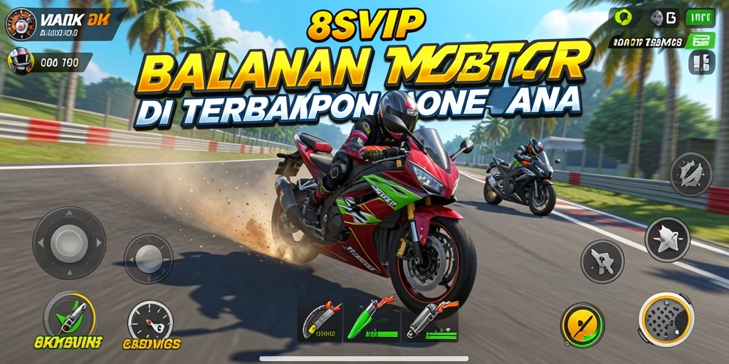 Screenshot utama 8SVIP menampilkan aksi balapan motor yang intens.