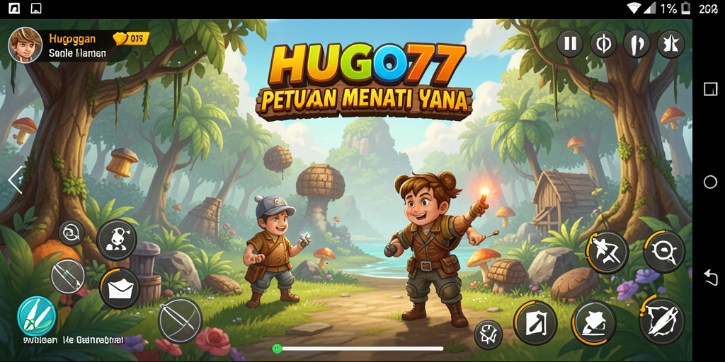 Screenshot menampilkan aksi seru dalam gameplay HUGO77.