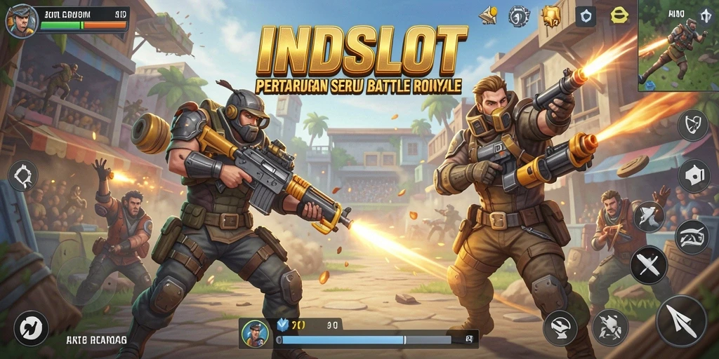 Tangkapan layar gameplay <strong>INDSLOT</strong> menunjukkan aksi pertarungan intens di arena.