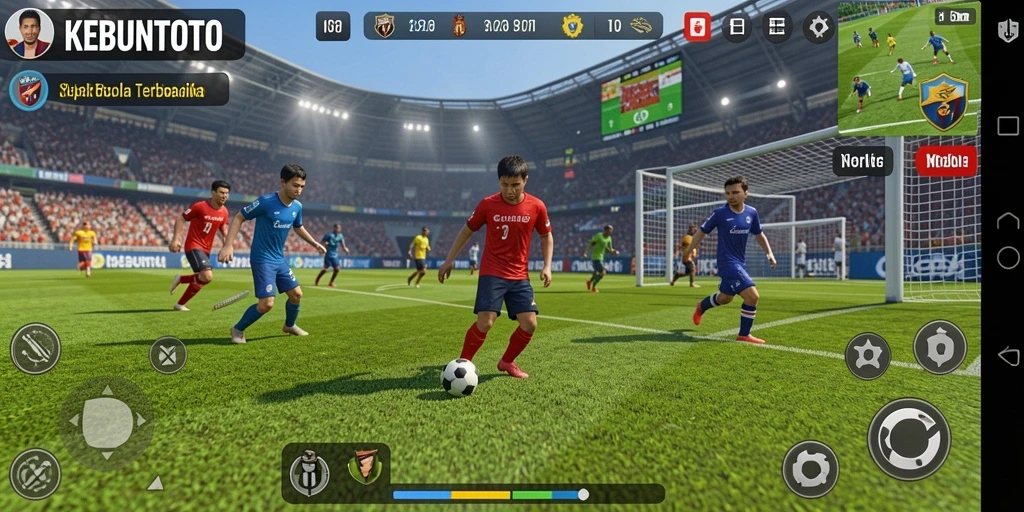 Tangkapan layar KEBUNTOTO menampilkan aksi mendebarkan di lapangan permainan sepak bola.