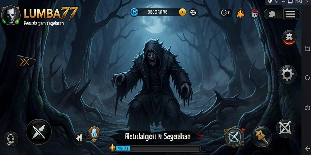 Screenshot gameplay LUMBA77 menampilkan suasana Horror yang mencekam.
