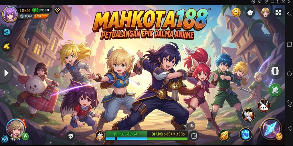 Screenshot utama MAHKOTA188 menampilkan aksi karakter dalam pertempuran anime.