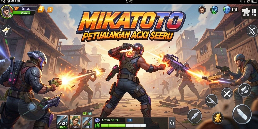 Tangkapan layar utama MIKATOTO menampilkan gameplay aksi yang mendebarkan.