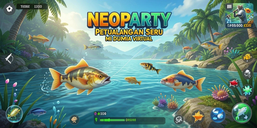 Tampilan gameplay NEOPARTY dengan suasana memancing yang memukau.