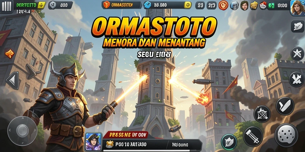 Tampilan gameplay ORMASTOTO dengan menara dan musuh yang beragam.