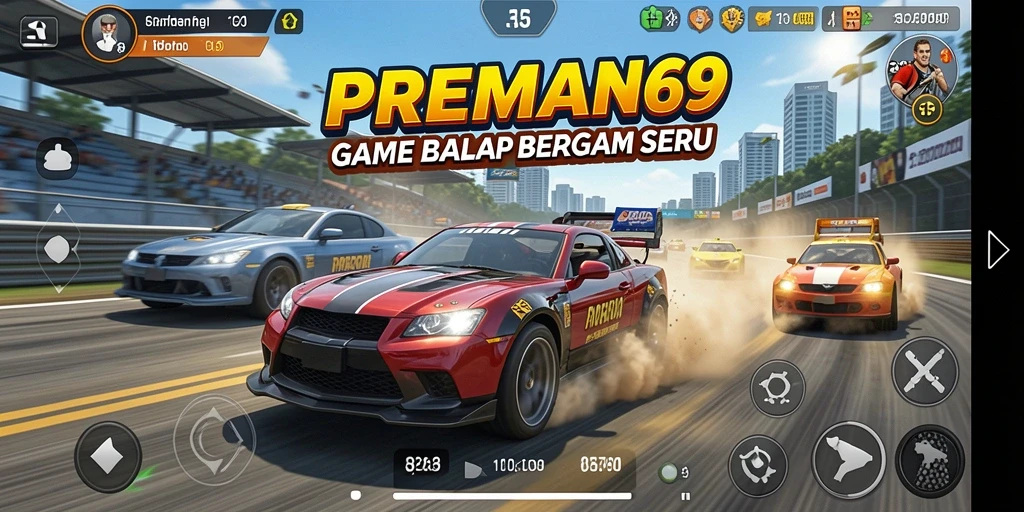 Tangkapan layar gameplay balap yang mendebarkan di PREMAN69.