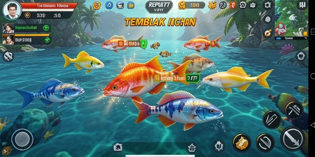 Tampilan gameplay seru dari REPUBLIK77 saat menembak ikan.