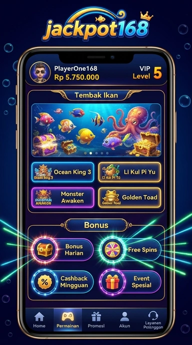 Tampilan utama aplikasi jackpot168.